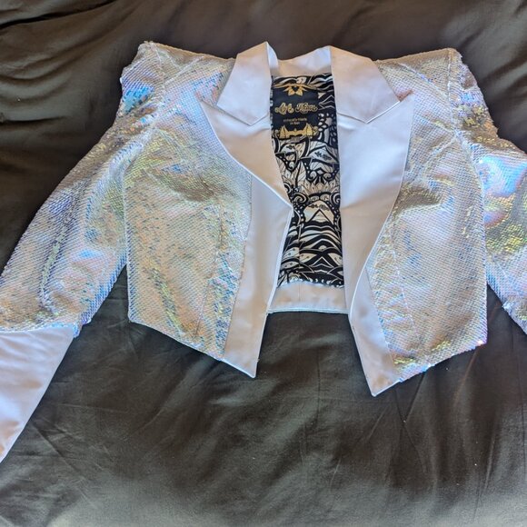 White FESTIVAL BURNING MAN "Stardust Cropped Sequin Jacket" - Picture 6 of 8